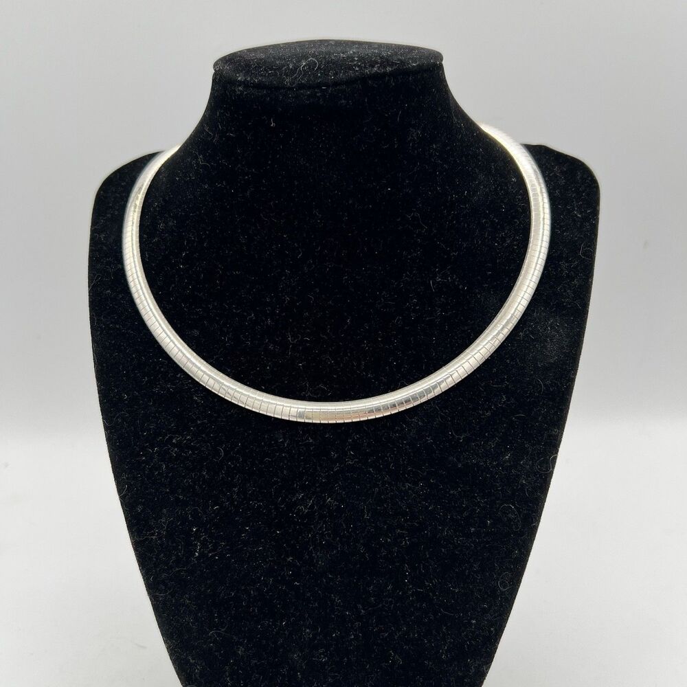 Silver 925 Sterling Woman’s Choker Omega Necklace. 5.7mm Width 16 Inch Length.